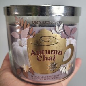 Bath & Body Works Autumn Chai Candle with Gold and Purple Accents